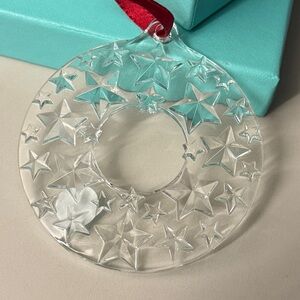 ✨ Tiffany & Co Star Wreath Etched Crystal Christmas Ornament Germany Mint in Box